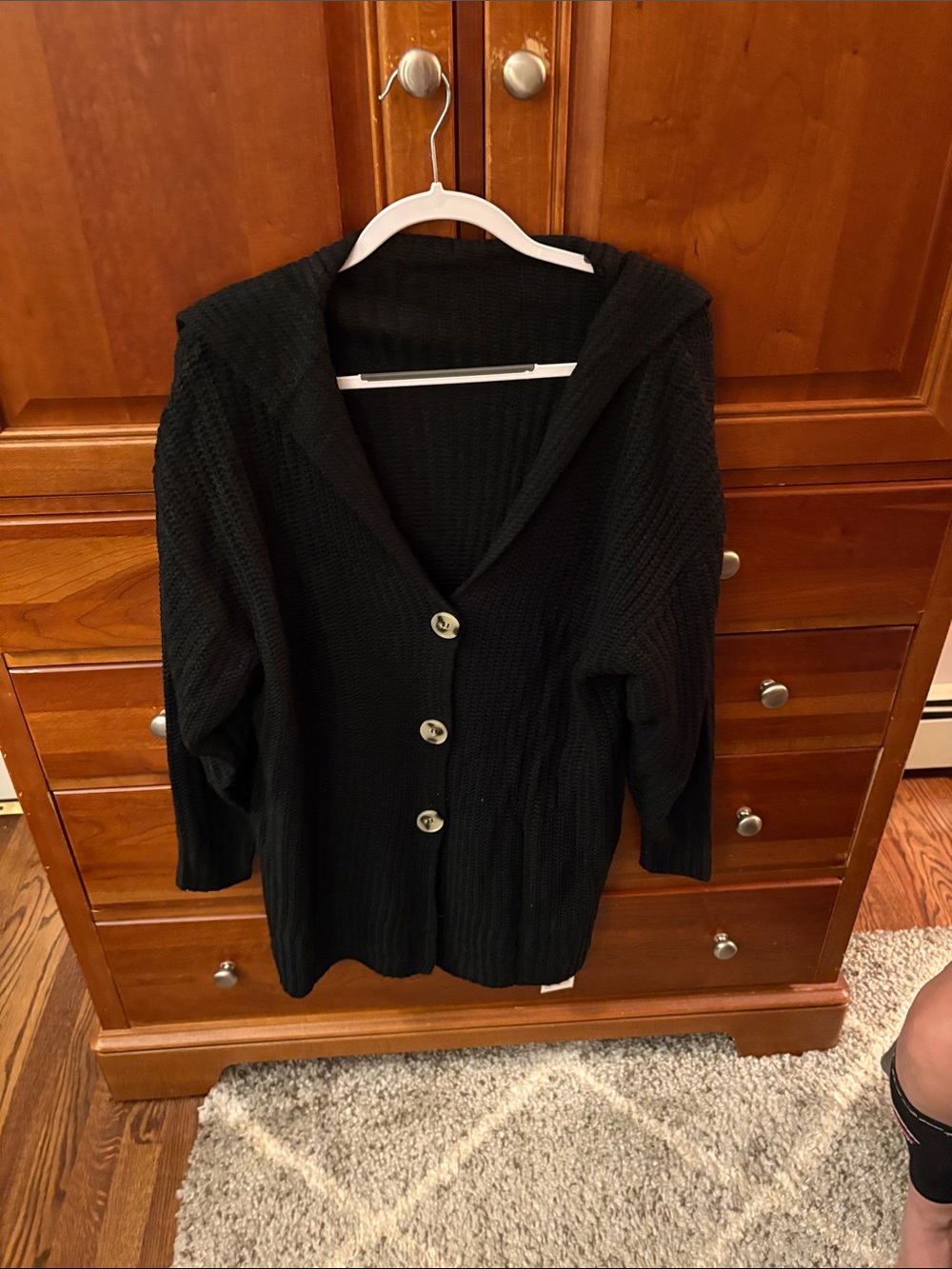 Women's Black Hooded Button-Front Cardigan Sweater
